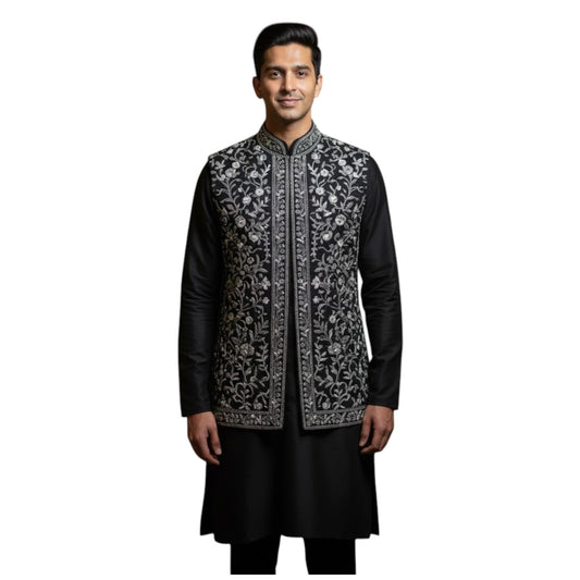 The Estate Regal Wine Silver-Threaded Indo-Western Koti Set