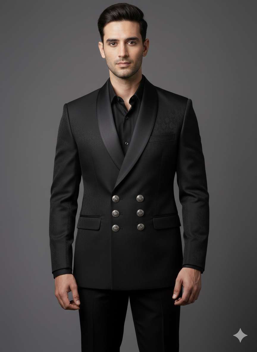 Men's Premium Black Double-Breasted 2 Piece Tuxedo with Shawl Lapel
