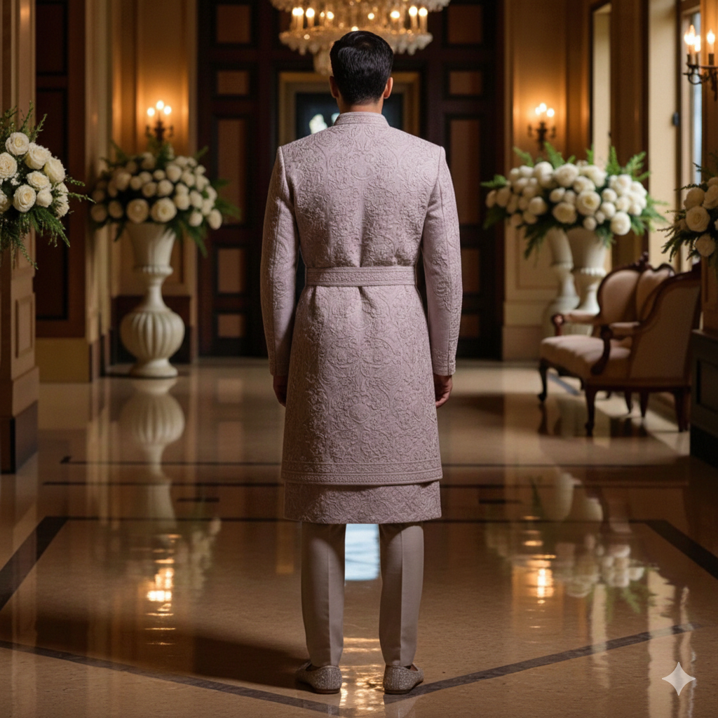 The Estate Imperial Heritage Sherwani with Belt — Dusty Rose/Lilac