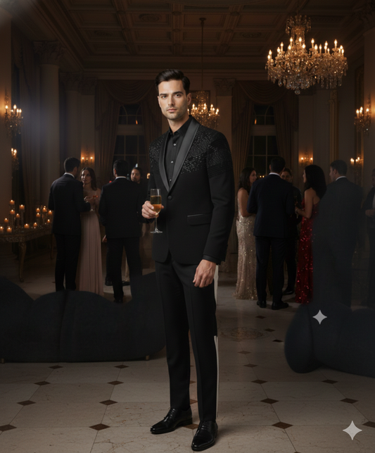 Men’s Midnight Black Azure Everglade 2-Piece Allover Embroidered Tuxedo