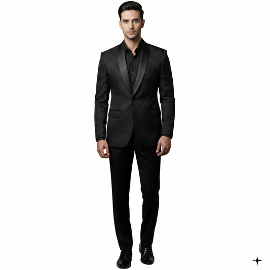 Men’s Jet Black with a Tonal Matte-and-Shine Finish 2-Piece Jacquard Tuxedo.