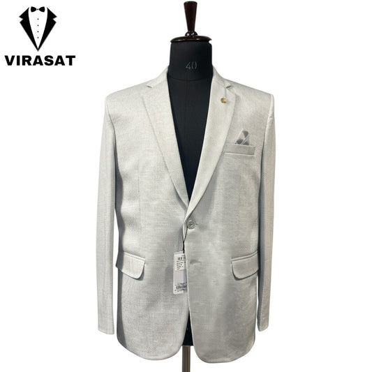 Men's Premium Creamy Off-White Alabaster Textured Blazer — Light Grey