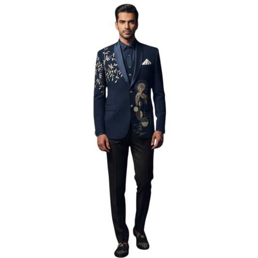 Men’s Imperial Wine "Golden Grove" Embroidered Three-Piece Tuxedo.