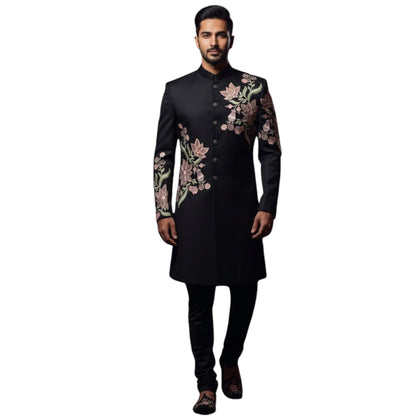 The Estate Midnight Botanist Indo-Western Bandhgala — Jet Black