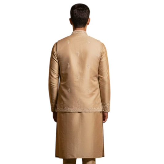 The Estate Heritage Paisley Indo-Western Koti Set — Beige/Gold