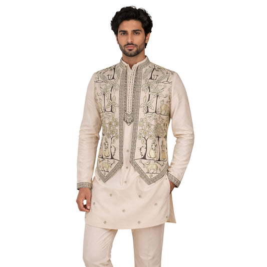 The Estate Heritage Folklore Kurta Koti Set — Deep Wine/Burgundy