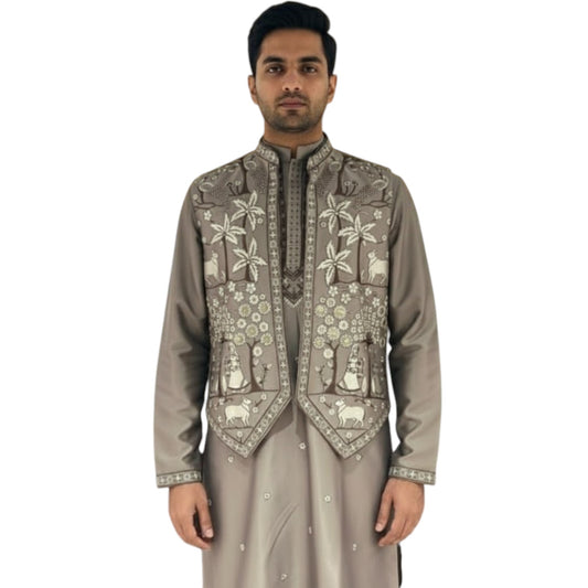 The Estate Heritage Folklore Indo-Western Koti Set — Dusty Rose/Taupe