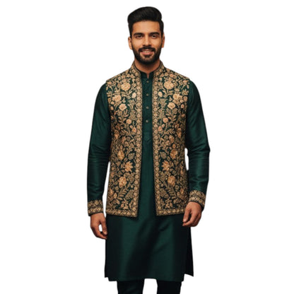 The Estate Royal Emerald Floral Indo-Western Koti Set — Emerald Green