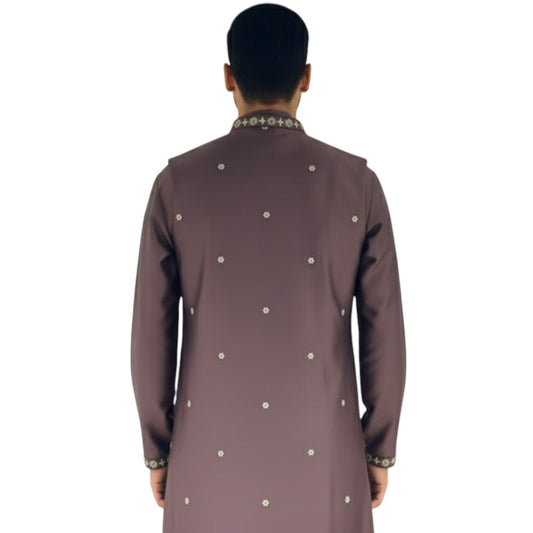 Men's Designer Mauve Bark  Kurta Koti Set – Hand-Embroidered  Ethnic Wear