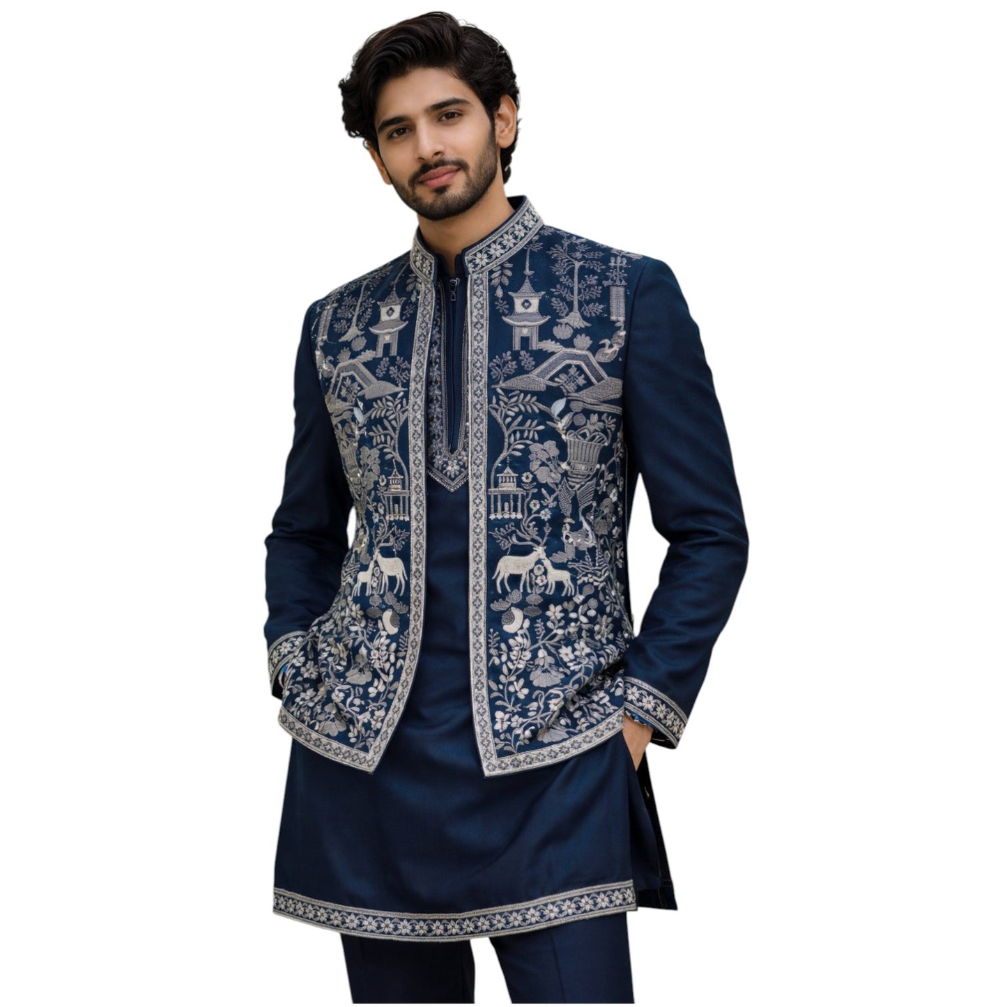 The Estate Heritage Folklore Kurta Koti Set — Dusty Mauve/Purple