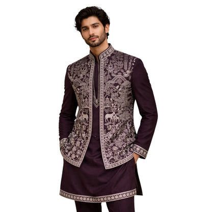The Estate Heritage Folklore Kurta Koti Set — Dusty Mauve/Purple