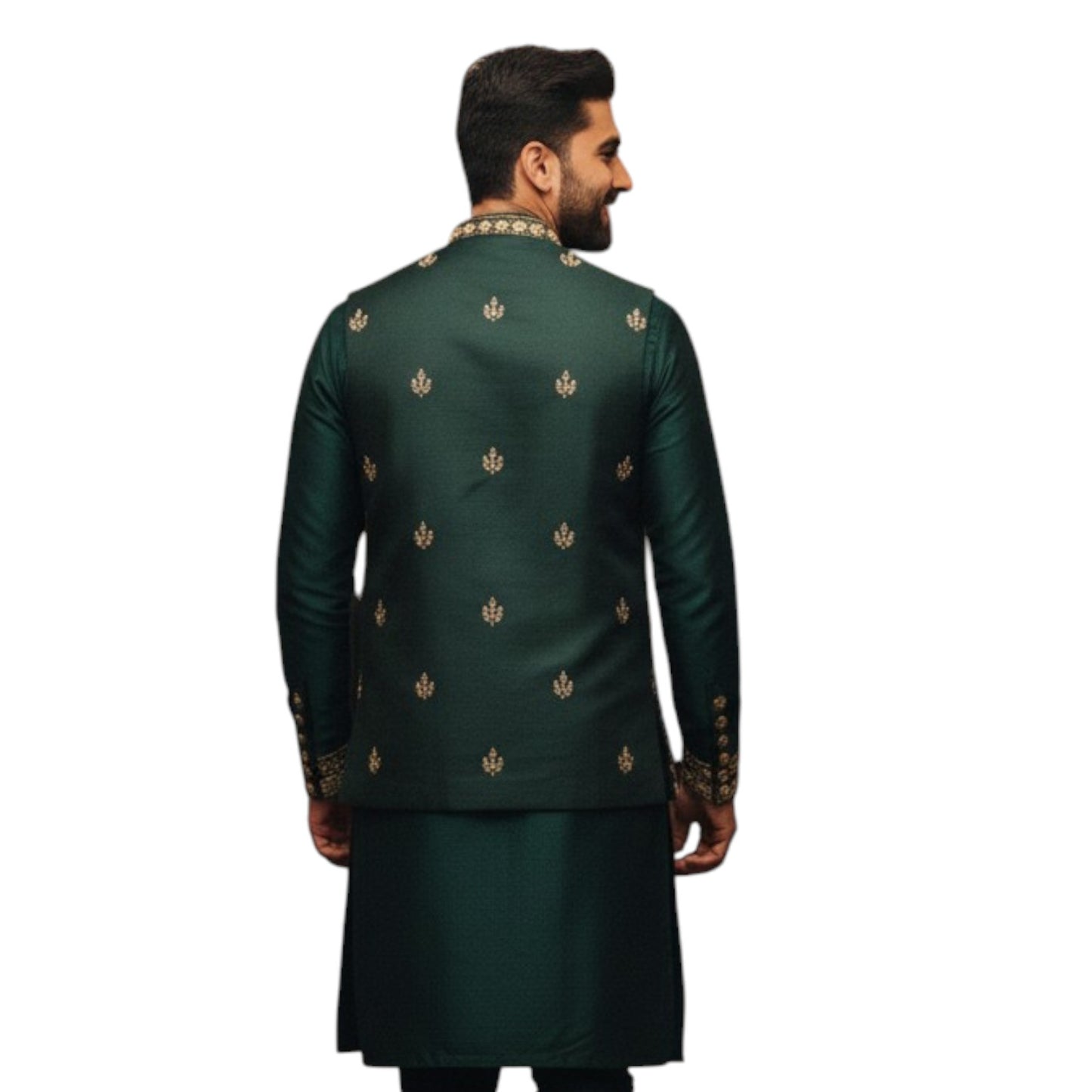 The Estate Royal Emerald Floral Indo-Western Koti Set — Emerald Green