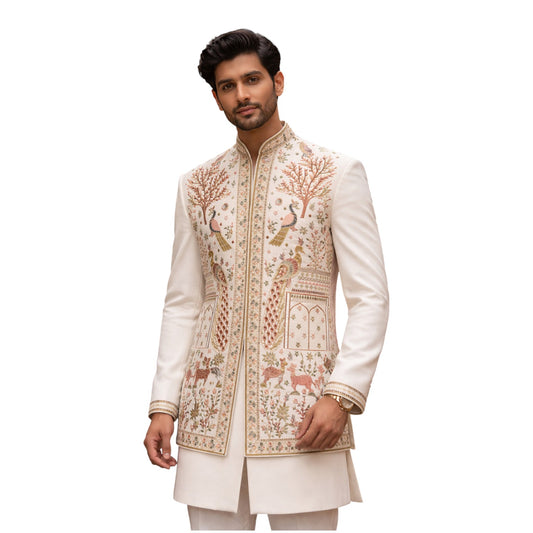 The Estate Heritage Folklore Kurta Koti Set — Dusty Rose/Taupe