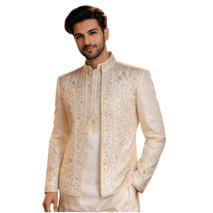 The Estate Heritage Folklore Kurta Koti Set — Dusty Rose/Taupe