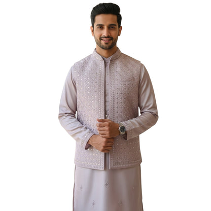 The Estate Royal Gilded Ivory Indo-Western Sherwani Set — Beige/Cream