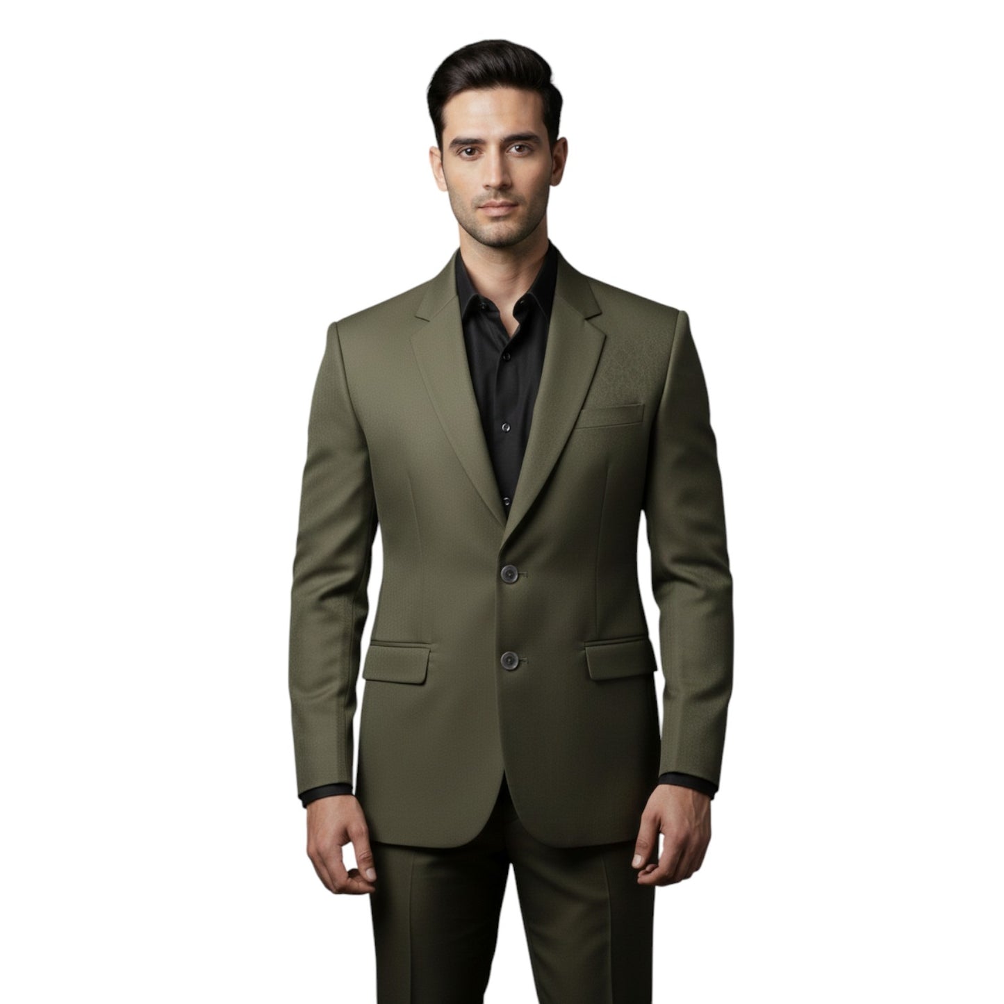 Men’s Elite Hand-Crafted Urban Minimalist Olive Green 2-Piece Formal Statement Suit.