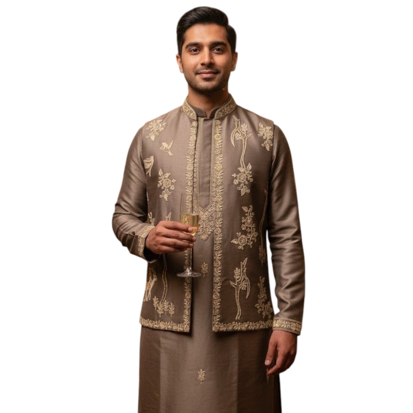 The Estate Heritage Folklore Kurta Koti Set — Ivory/Cream