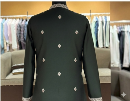 Men's Designer Jungle Teal  Kurta Koti Set – Hand-Embroidered  Ethnic Wear