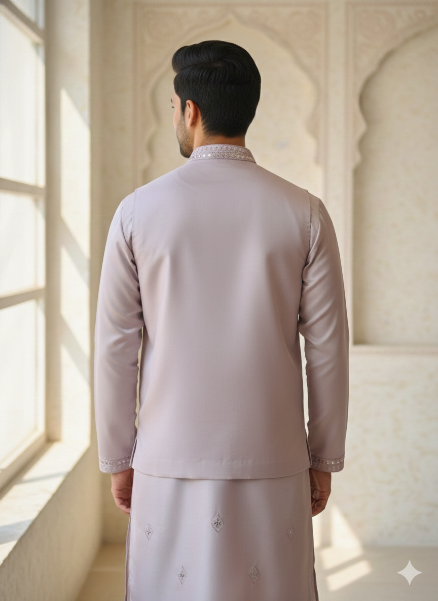 Men's Designer Silver Kurta Koti Set – Hand-Embroidered  Ethnic Wear