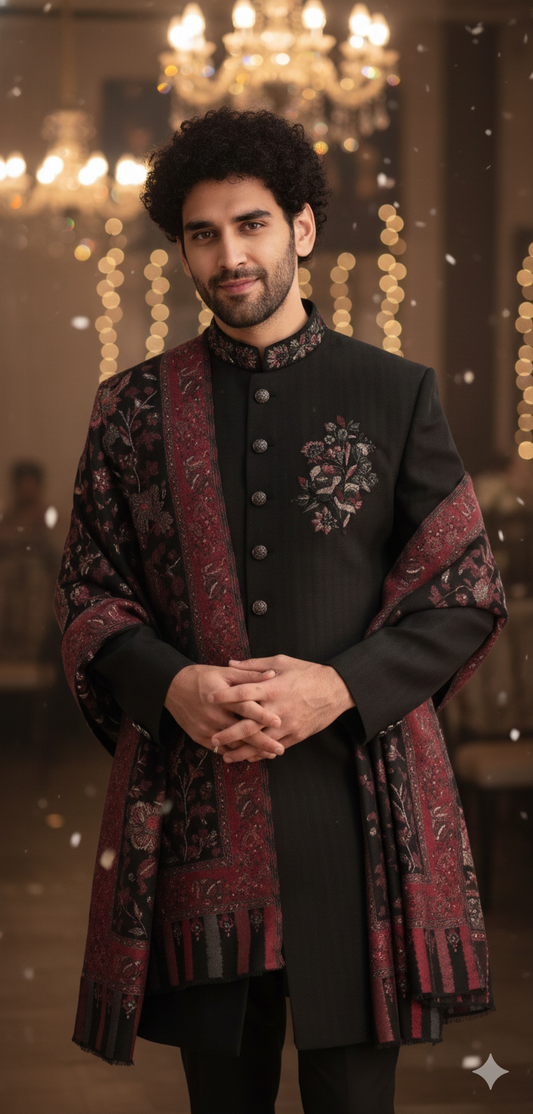 Men's Premium Black Indo-Western Set – Designer Hand-Embroidered Fusion Wear