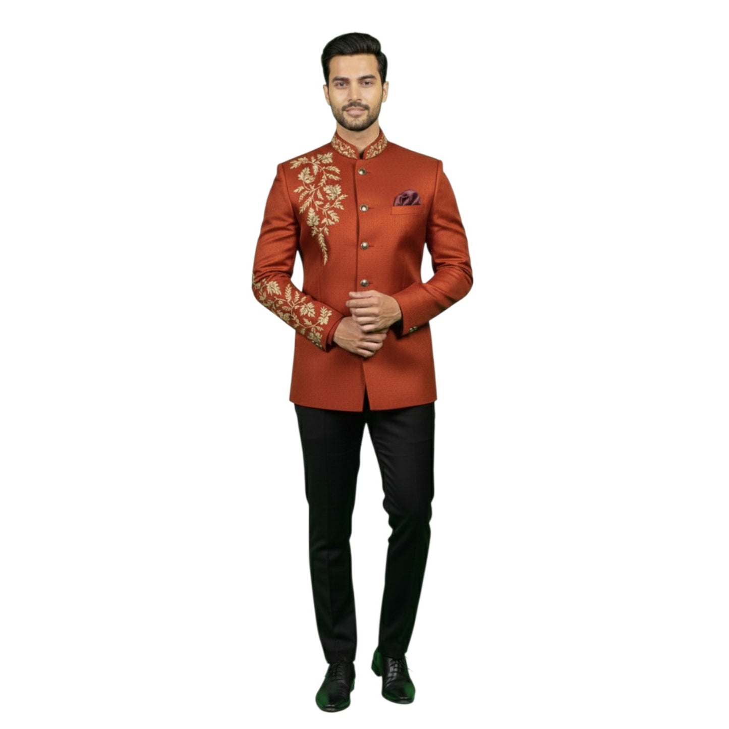 Signature Hand-Embroidered Imperial Bandhgala Jodhpuri Suit with Regal Floral Accents