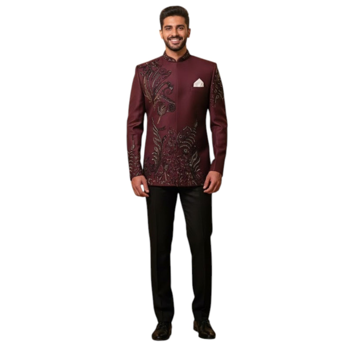 Bespoke Artisan-Crafted Heritage Bandhgala Suit with Ornate Golden Zardosi Embroidery