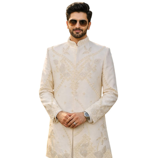 Majestic Heritage Hand-Embroidered Indo-Western Jodhpuri Suit with Artisan Resham and Sequin Craftsmanship