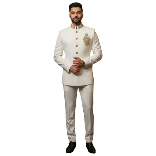 Men's Designer Golden Embroidered Band Gala – Premium Hand-Worked Jodhpuri Set
