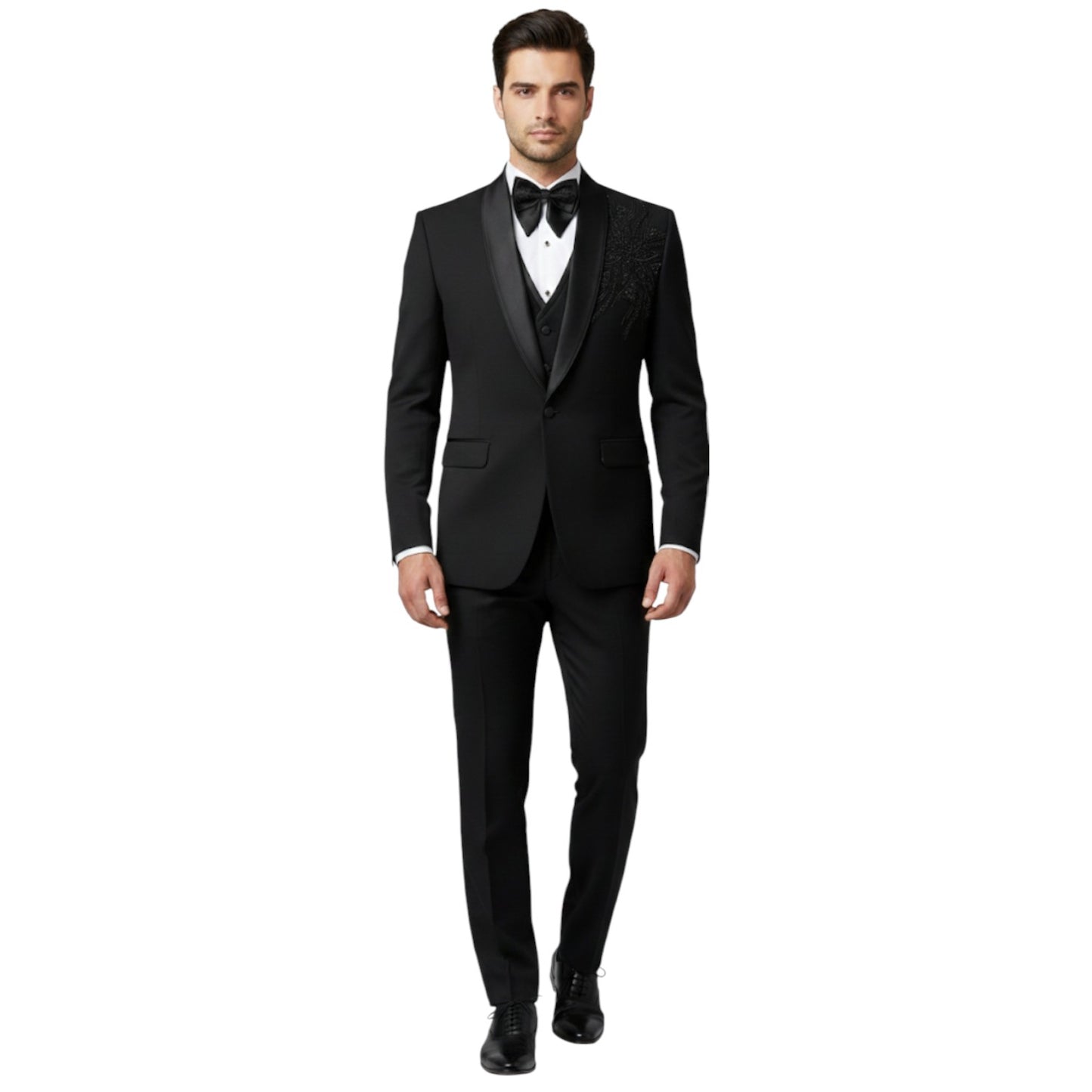 Royal Gala Embroidered Slim-Fit 3-Piece Tuxedo Suit - Classic Black