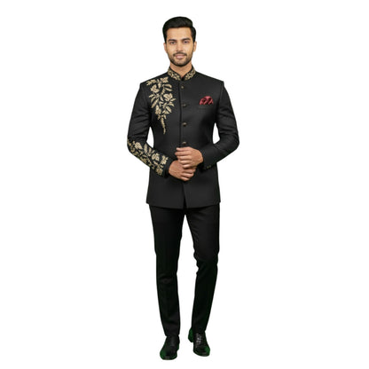 Signature Hand-Embroidered Imperial Bandhgala Jodhpuri Suit with Regal Floral Accents