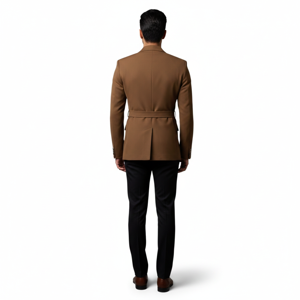 Men’s Elite Hand-Crafted Urban Safari Tobacco Brown Belted Statement Blazer.