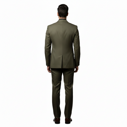 Men’s Elite Hand-Crafted Urban Minimalist Olive Green 2-Piece Formal Statement Suit.