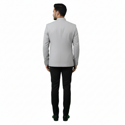 Bespoke Aristocrat Bandhgala Suit with Hand-Embroidered Golden Laurel Vines — Steel Grey