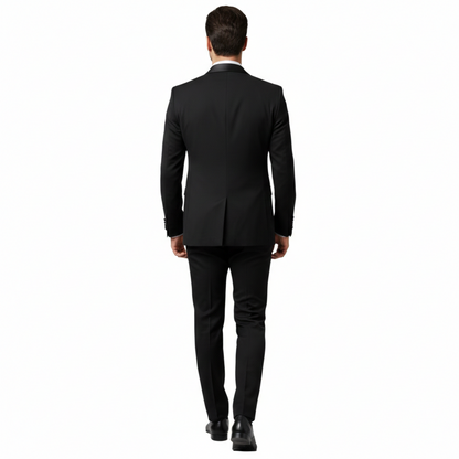 Royal Gala Embroidered Slim-Fit 3-Piece Tuxedo Suit - Classic Black