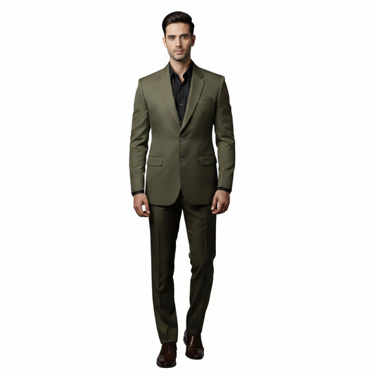 Men’s Elite Hand-Crafted Urban Minimalist Olive Green 2-Piece Formal Statement Suit.