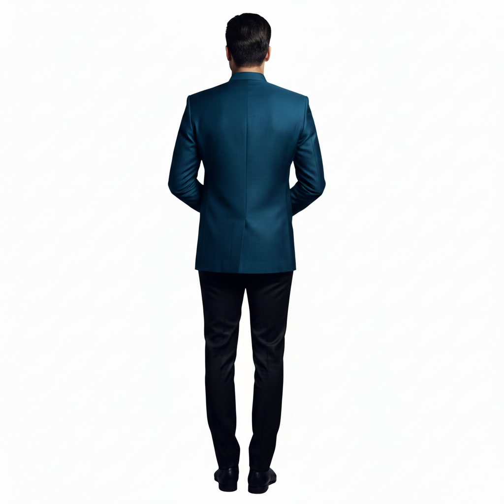 Men's Designer Midnight Teal Designer Embellished Indo-Western Bandhgala Suit