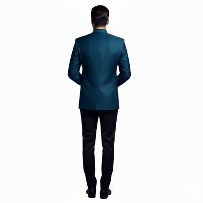 Men's Designer Midnight Teal Designer Embellished Indo-Western Bandhgala Suit