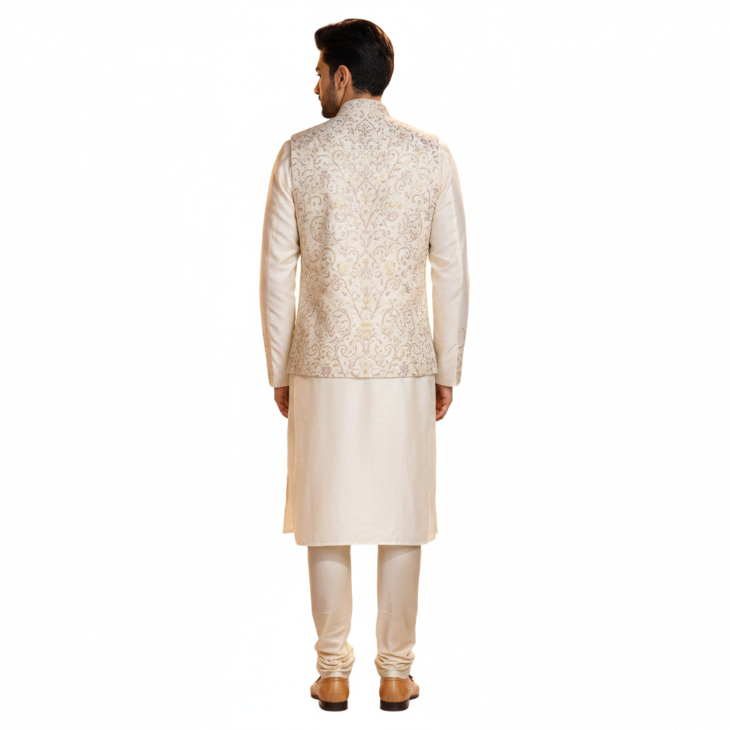 The Estate Heritage Folklore Kurta Koti Set — Dusty Rose/Taupe