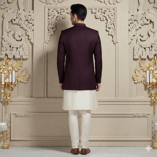 Men's Premium Wine Bandhgala Jodhpuri Suit with Layered Kurta Set