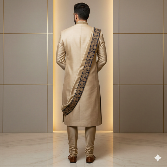 Men's Premium Off-white / light beige Indo-Western Set – Designer Hand-Embroidered Fusion Wear