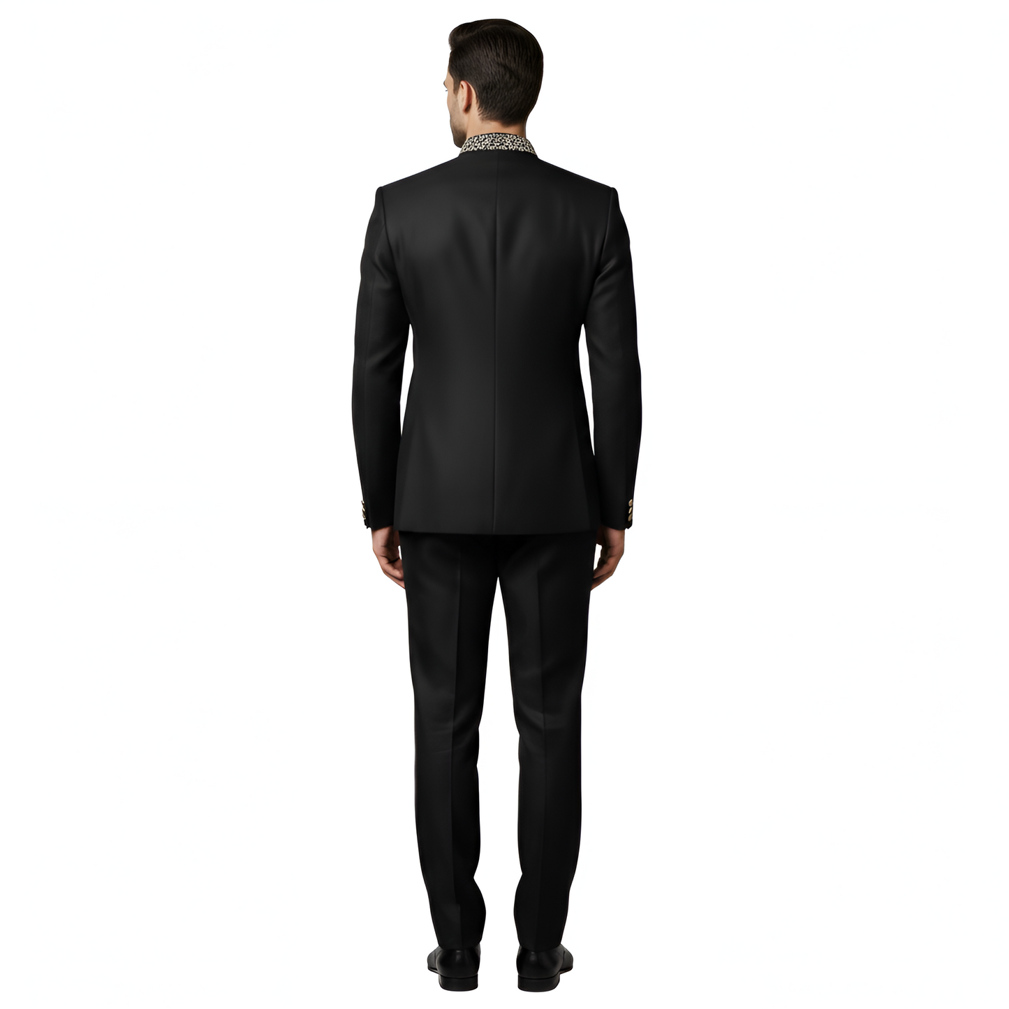 Bespoke Imperial Heritage Bandhgala Suit with Hand-Embroidered Silver Elephant Crest — Jet Black