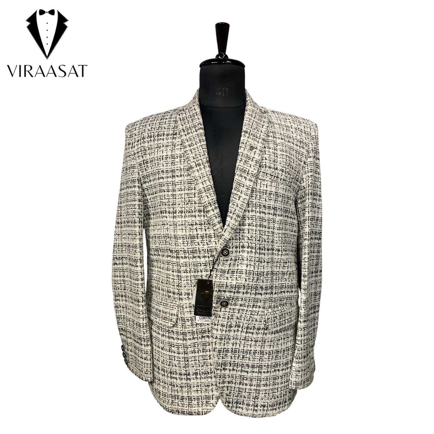 The Estate Monochrome Heritage Tweed Blazer — Ivory & Black