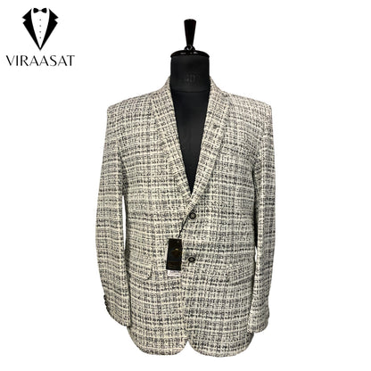 The Estate Monochrome Heritage Tweed Blazer — Ivory & Black