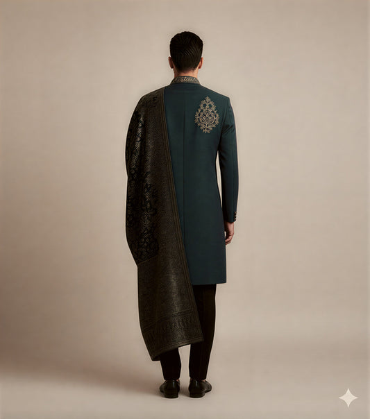 Men's Premium Teal Indo-Western Set – Designer Hand-Embroidered Fusion Wear