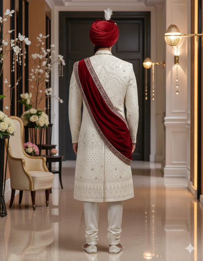 Men's Royal Royal Off-White Embroidered Groom’s Sherwani – Premium Hand-Embroidered  Wedding Ensemble