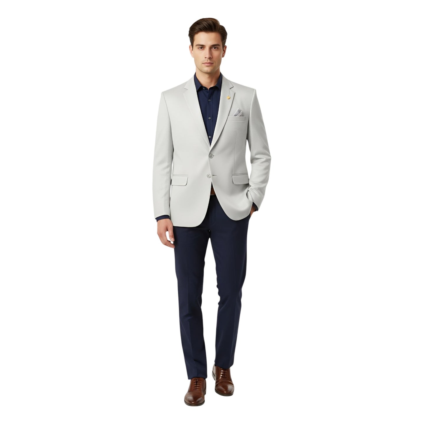Men's Premium Creamy Off-White  Alabaster Textured Blazer — Light Grey