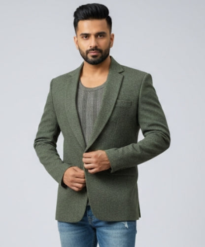 Men's Premium Green Blazer – Plain  Luxury Satin Shawl Lapel Edition