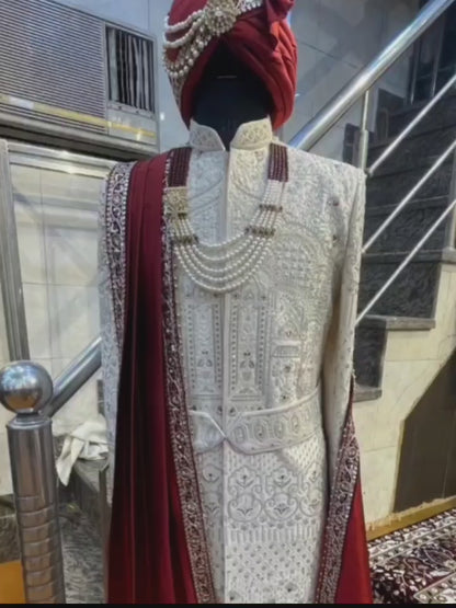 Men's Royal Royal Off-White Embroidered Groom’s Sherwani – Premium Hand-Embroidered  Wedding Ensemble