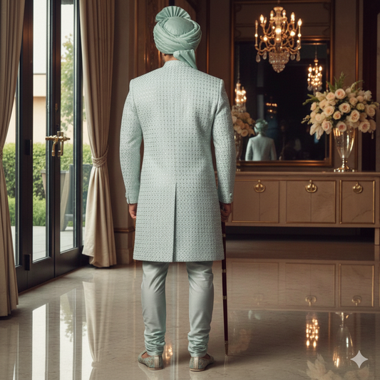 The Mint Royale: Embroidered Lucknowi Silk Sherwani