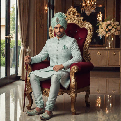 The Mint Royale: Embroidered Lucknowi Silk Sherwani
